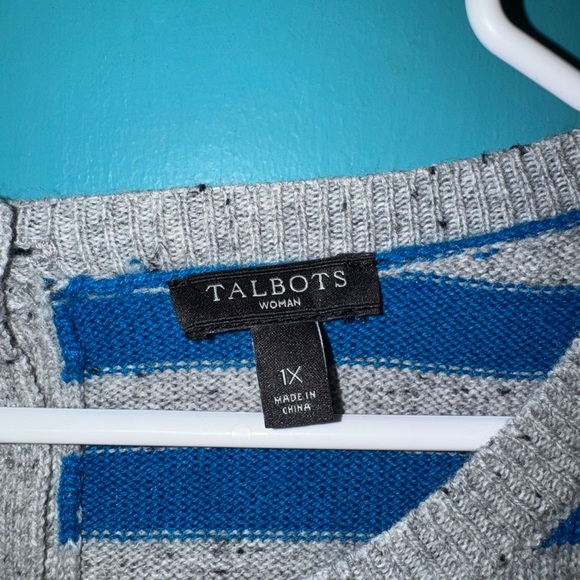 Talbots Blue and Gray Striped Sweater with Sheep Motif - Picture 2 of 4